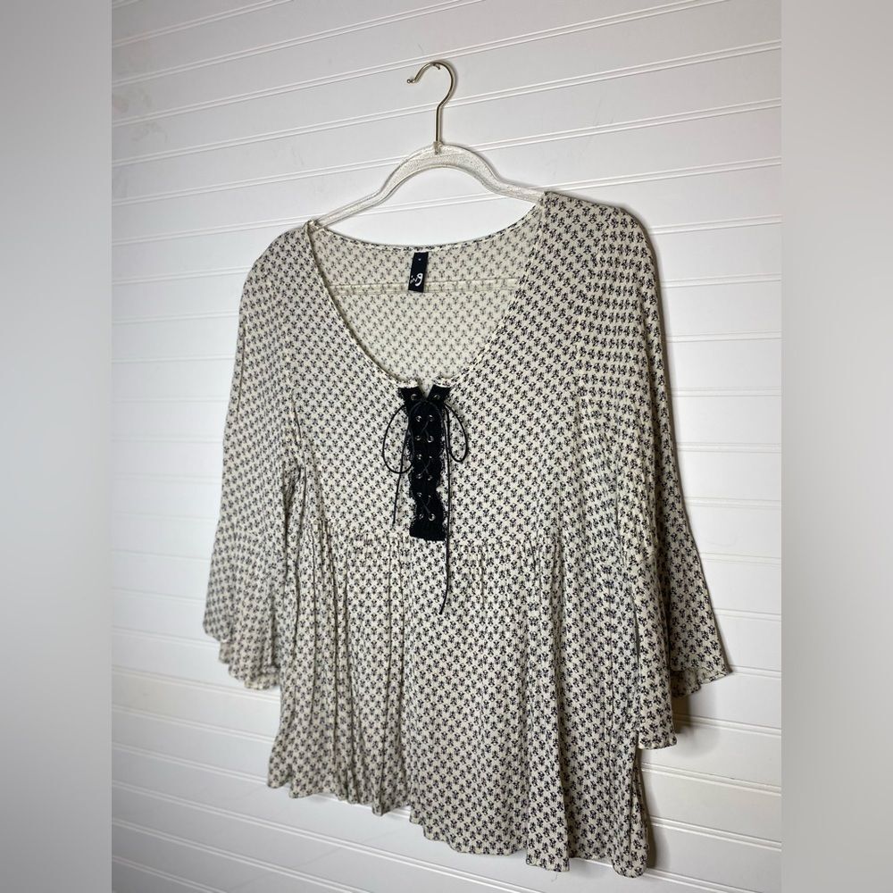 Boho Lace Up Flare Sleeve Blouse